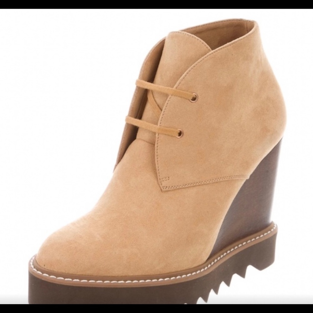 Stella McCartney Tan Suede Wedge Ankle Booties